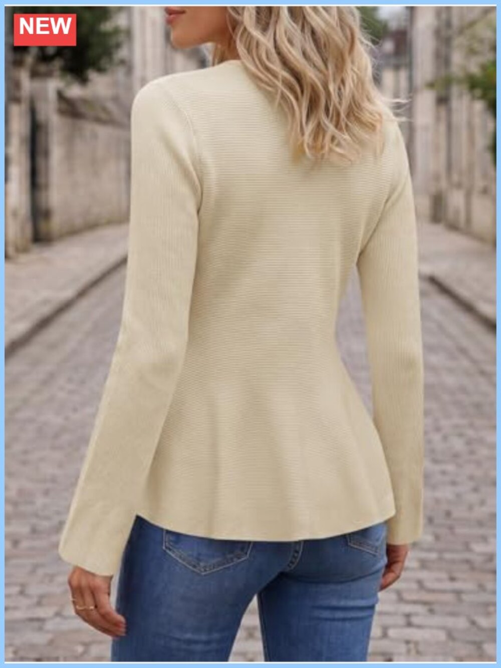 Peplum Cardigan Ruffle Hem Button Down Knit Sweater - Picture 2 of 6